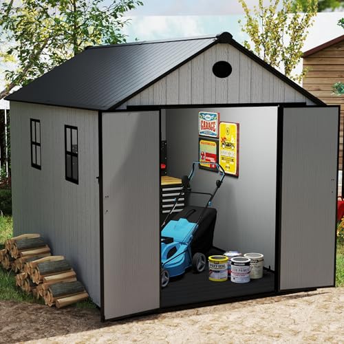 7.3 x 12 FT Resin Outdoor Storage Shed with Floor, Grey S427927