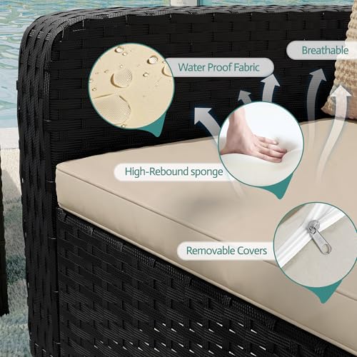 6 Piece Wicker Patio Furniture Set with Swivel Recline Chairs and Storage Ottoman X6280