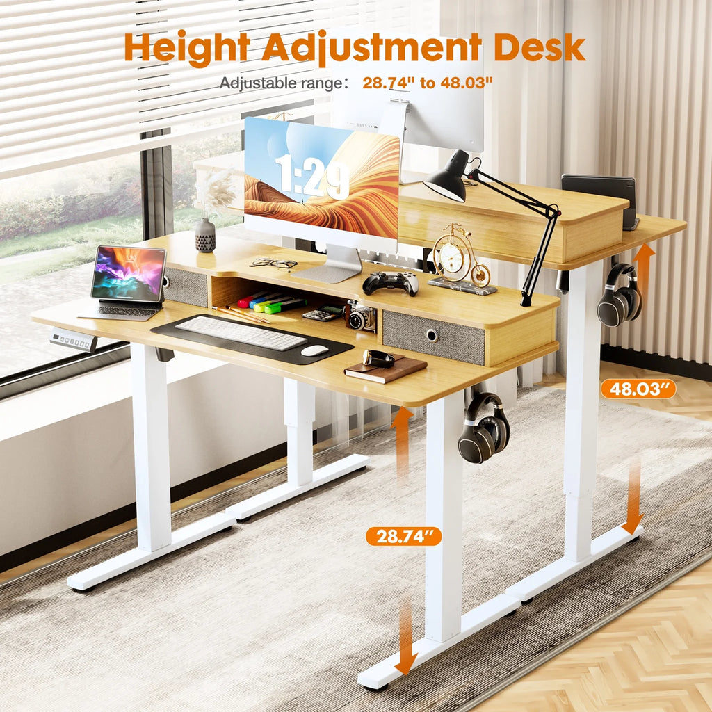 CoSoTower Electric Standing Desk with Storage Shelf Double Drawer K8099