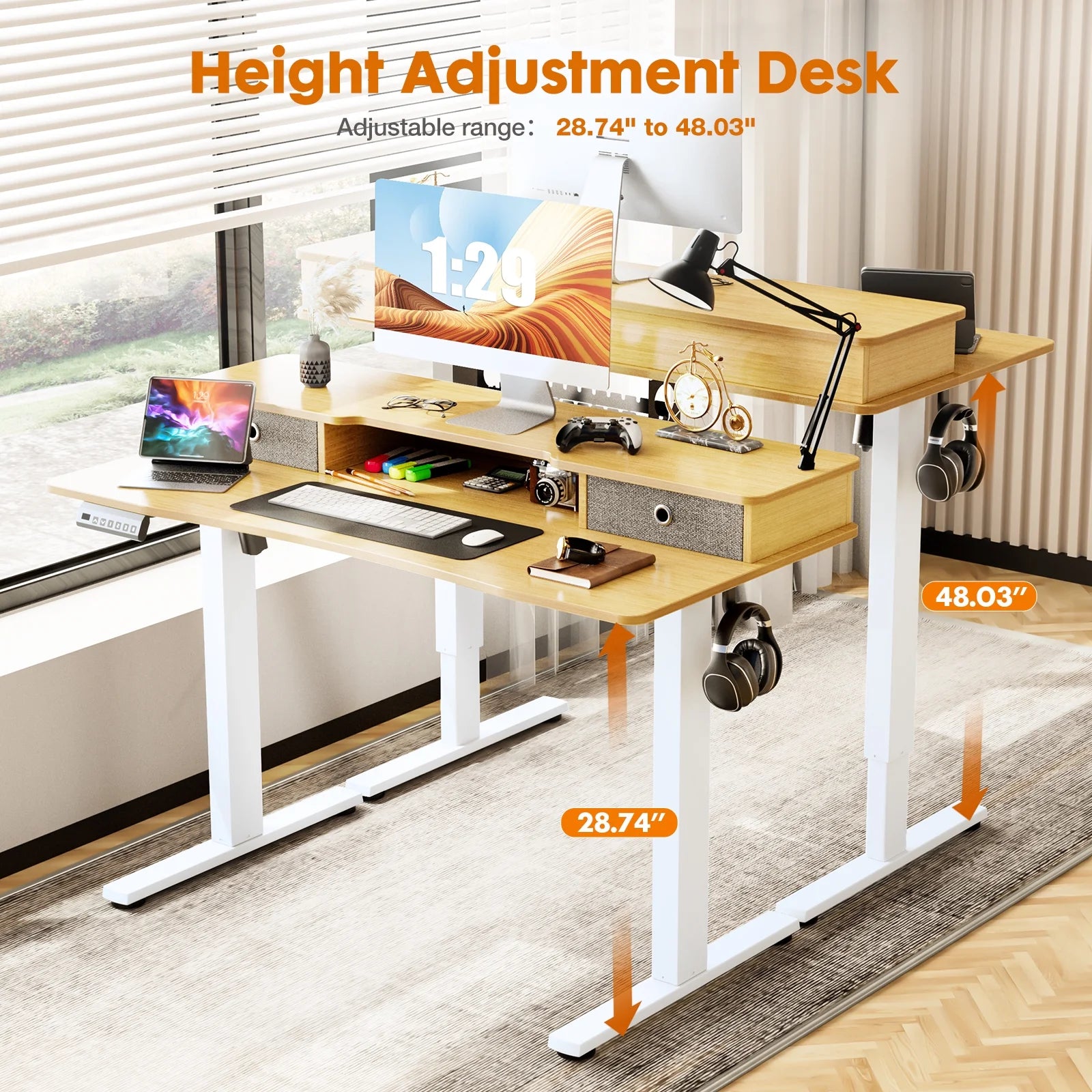 CoSoTower Electric Standing Desk with Storage Shelf Double Drawer K8099