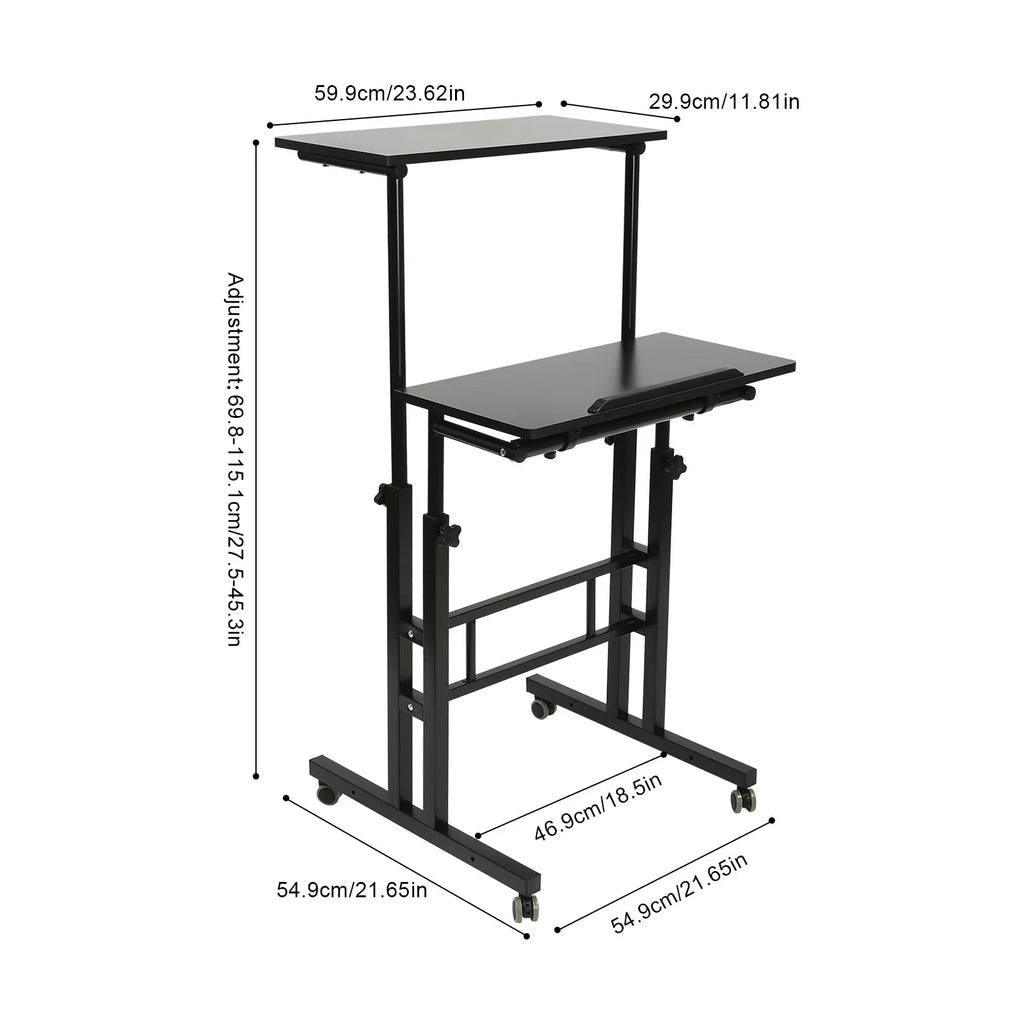 Loyalheartdy 24" Mobile Stand Up Desk with Wheels, Adjustable Height, Black L148256