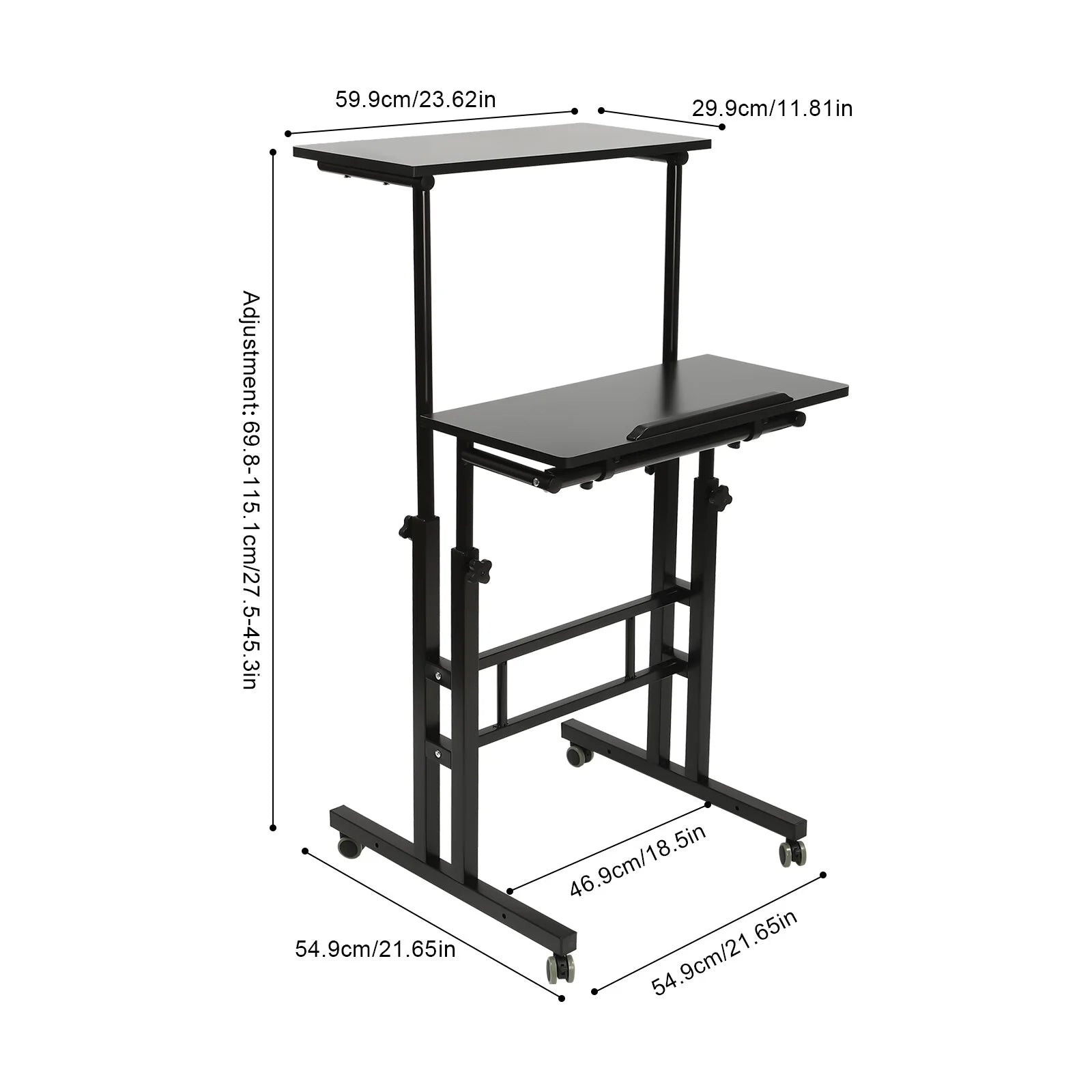 Loyalheartdy 24" Mobile Stand Up Desk with Wheels, Adjustable Height, Black L148256