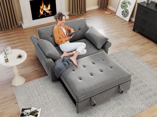 DWVO Sleeper Sofa Bed 3-in-1 Convertible Couch with Pullout Bed, 55'' Loveseat, Blue Gray D26733