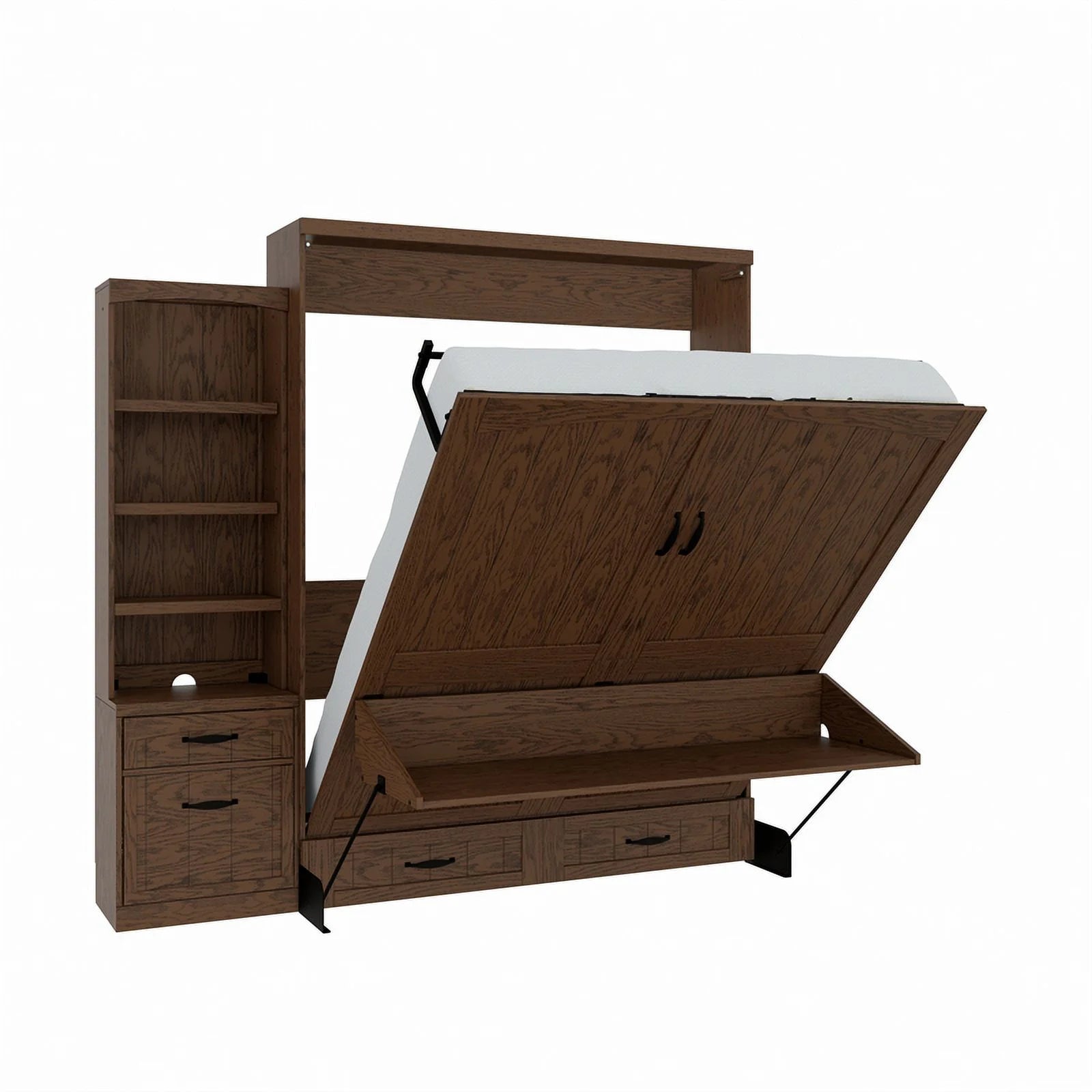 RoomAndLoft Cape Cod Wood Queen Murphy Wall Desk Bed with Shelf Storage, Brown U68106