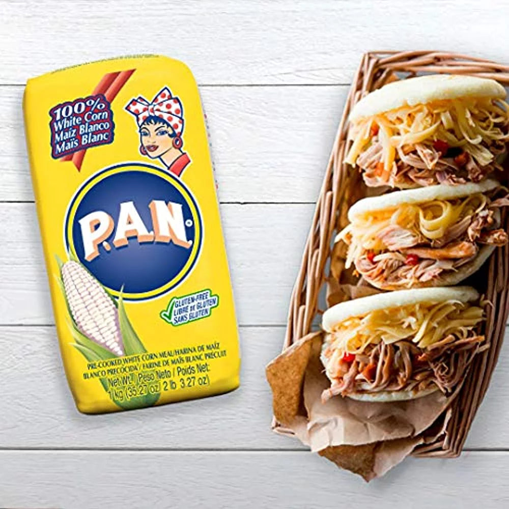 P.A.N. White Corn Meal Pre-cooked Gluten Free Flour for Arepas, 1 kg (Pack of 4) E247470