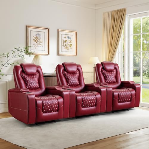 ANJ Power Recliner Chair with USB Ports and Cup Holders, PU Leather, Red R855581