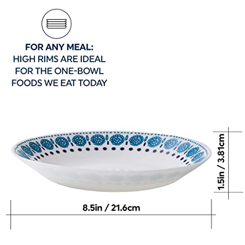 Corelle MilkGlass 4-Piece 8.5" Pasta Bowl Plate Set, Azure Medallion J73416