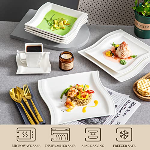 MALACASA Ivory White Porcelain Dinnerware Set, 60 Piece for 12 B171959
