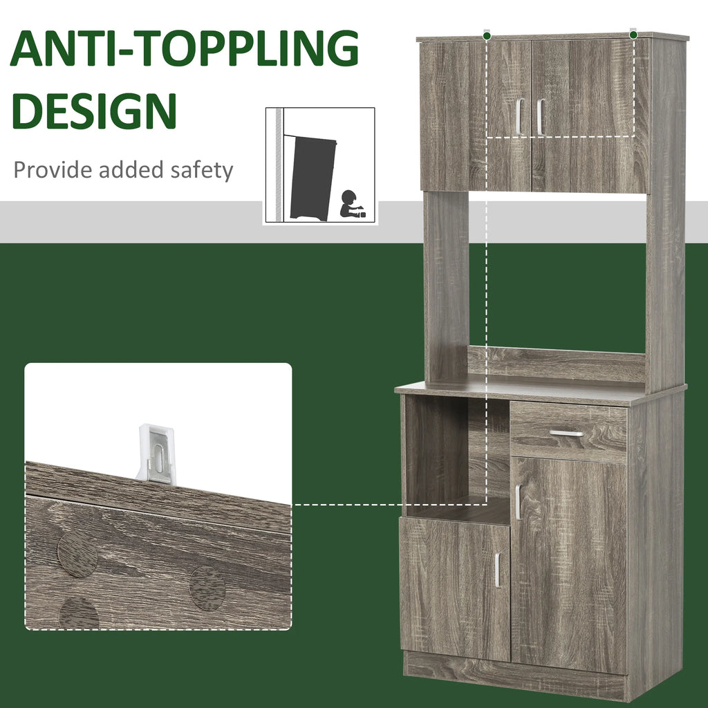 HOMCOM Kitchen Pantry Storage Cabinet with Microwave Stand, Gray P732612