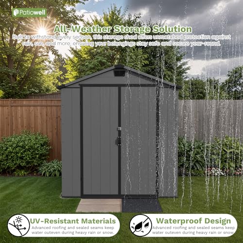 Patiowell 6 x 8 FT Plastic Outdoor Storage Shed with Floor, Dark Grey O60190