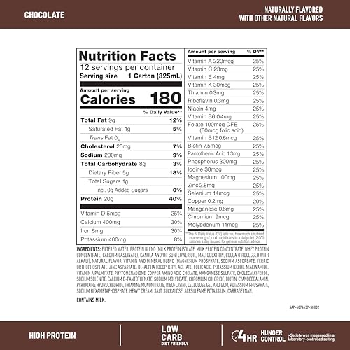SlimFast Protein Shake, Chocolate, 20g Protein, Meal Replacement, 12 Count R712103