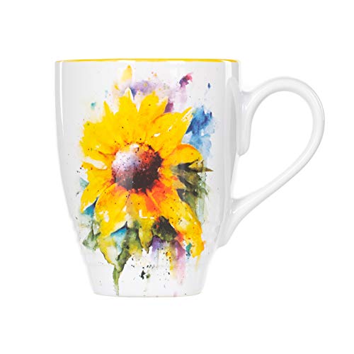 DEMDACO Dean Crouser Lavender Flower Watercolor Blue 16 Ounce Glossy Ceramic Stoneware Floral Mug with Easy Grip Handle