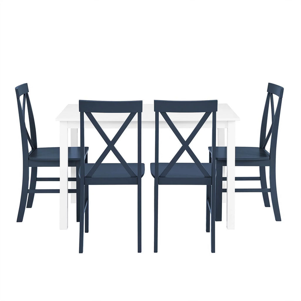 Walker Edison Greyson 5-Piece Farmhouse Dining Set, White/Navy V613