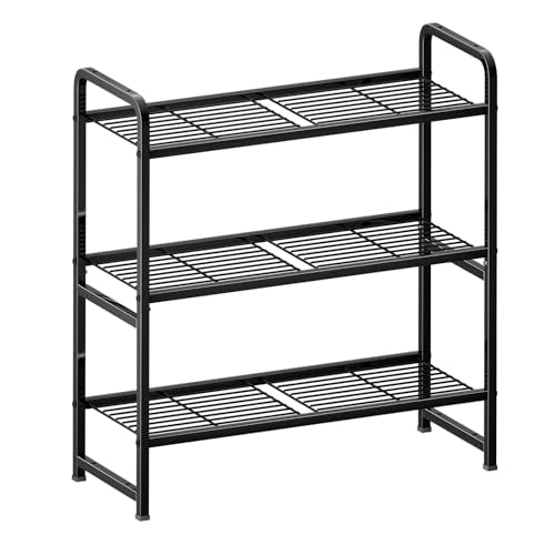 3 Tier Metal Wire Shelving Unit, Heavy Duty, Black O816606