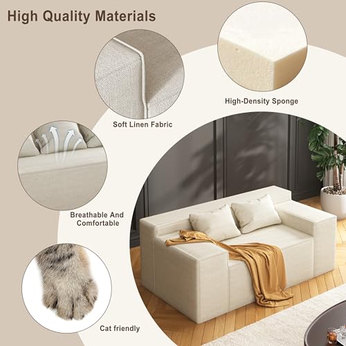 Modern Loveseat Sofa Couch in a Box with 2 Pillows, Cat-Scratch Resistant Linen, Grey F539394