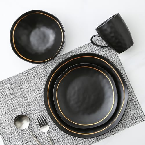 Stone Lain Clara Porcelain Dinnerware Set, Black, 16-Piece E9836