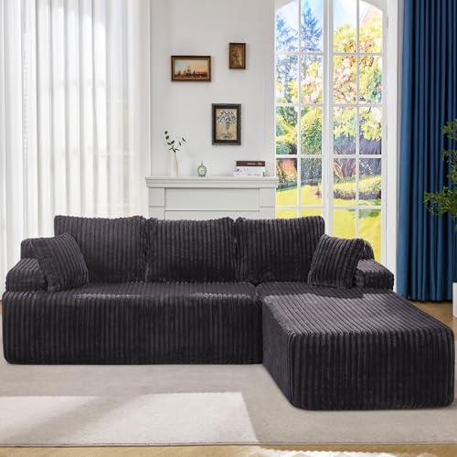 Modular Sectional Sofa L-Shape Couch with Oversized Chaise, Grey Stripe I49459