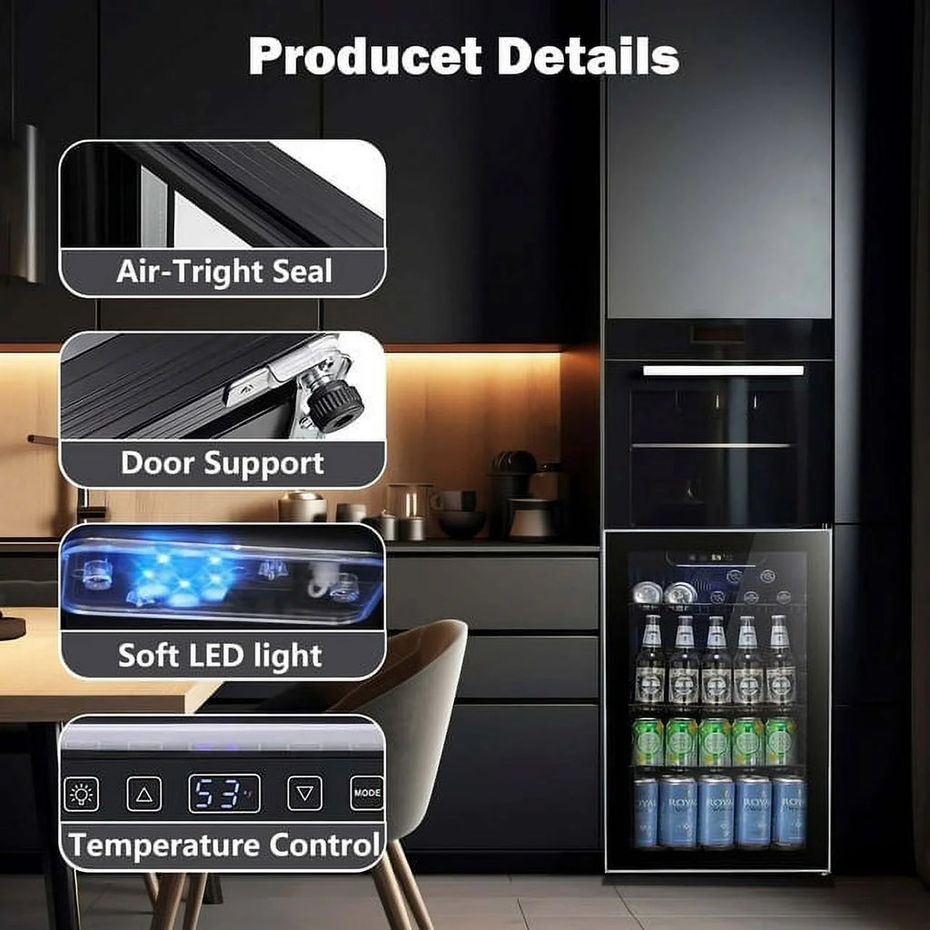 KISSAIR 3.2 Cu.ft Beverage Refrigerator with Glass Door, Black S99255