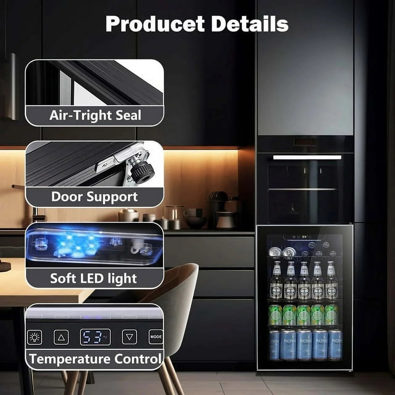 KISSAIR 3.2 Cu.ft Beverage Refrigerator with Glass Door, Black S99255