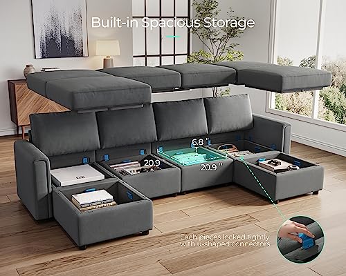 LINSY HOME Modular U Shaped Sectional Sofa with Storage, Blue M8981
