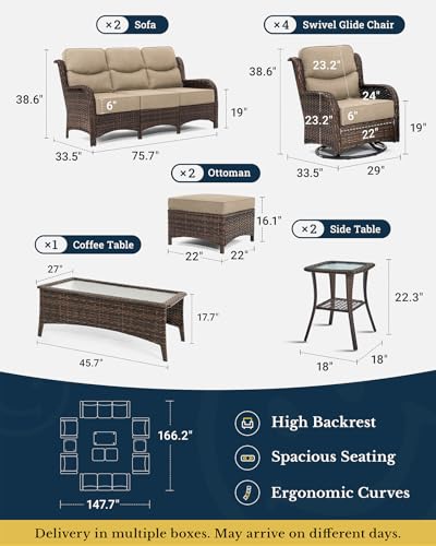 Luxury Patio Furniture Set 7PCS Wicker Conversation Set with Blue Cushions J5390