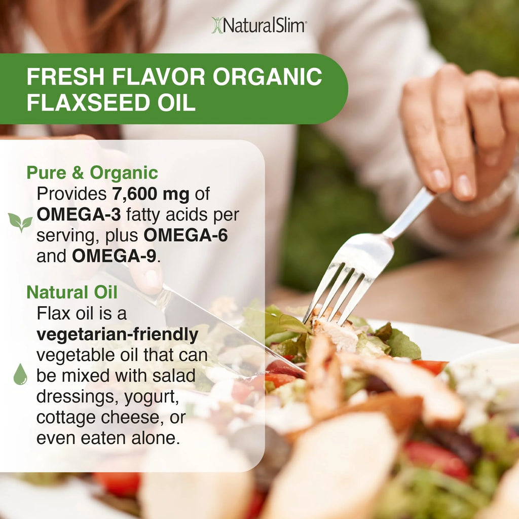 NaturalSlim Organic Cold-Pressed Flaxseed Oil with Omega 3 6 9, 16 fl. Oz Y753168