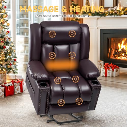 Large Power Lift Chair Recliner for Elderly with Heat and Massage, Dark Brown W500