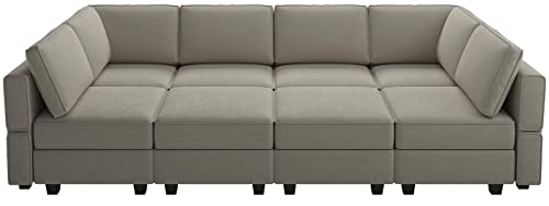 Belffin Modular Velvet Sectional Sofa with Chaise Lounge and Storage, Grey T418154