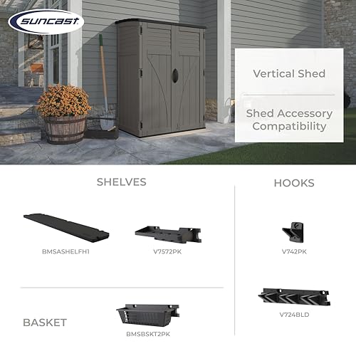 Suncast 54 Cubic Ft. Vertical Resin Outdoor Storage Shed with Lockable Double Doors C761295