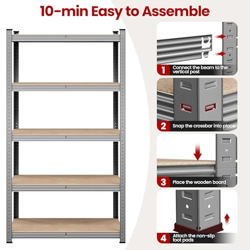 Yaheetech 5-Tier Heavy Duty Garage Shelving Unit, Adjustable Metal Storage Rack, Blue J339478