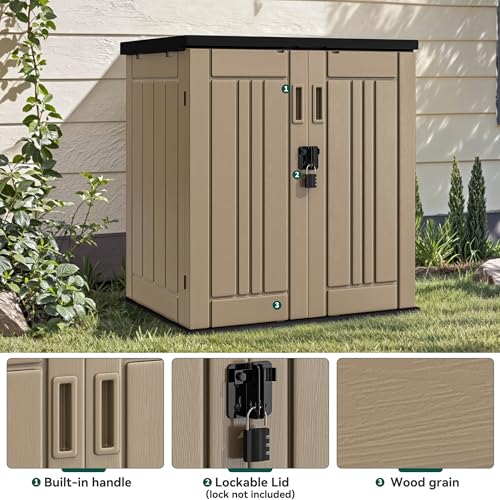 YITAHOME Outdoor Storage Cabinet with 2 Shelves, Waterproof Resin, Lockable, Dark Gray N641