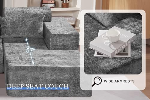 HABUTWAY 105" L-Shape Modular Sectional Sofa, Grey Velvet G848557