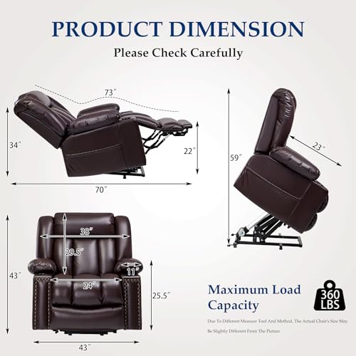 Large Power Lift Chair Recliner for Elderly with Heat and Massage, Dark Brown W500