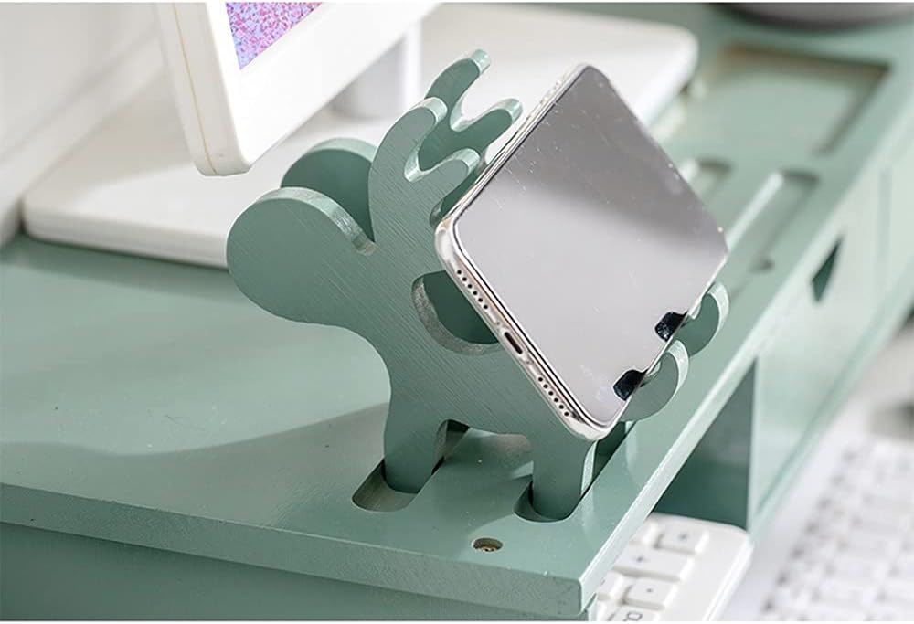 Bamboo Monitor Stand with Drawers Ergonomic Computer Riser Q7487