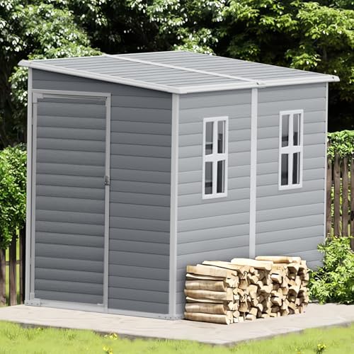 8x6x7 FT Resin Storage Shed, Waterproof Outdoor Tool Shed with Floor, Dove Grey C693740