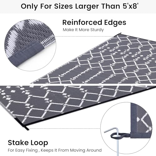 Smiry Waterproof Outdoor Rug 5x8 ft, Reversible Plastic Straw Patio Mat, Black & Beige P20186