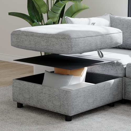Oversized Modular Sectional Sofa with Movable Ottomans, U-Shaped Chenille J2923