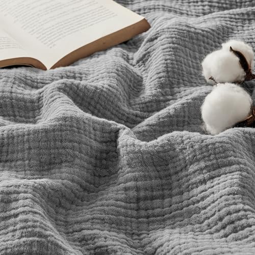 Bedsure 100% Cotton Muslin King Size Blanket for Bed - Breathable and Lightweight Gauze Blanket for Spring, 4-Layer Soft Muslin Blanket for Summer, Beige, 108x90 Inches