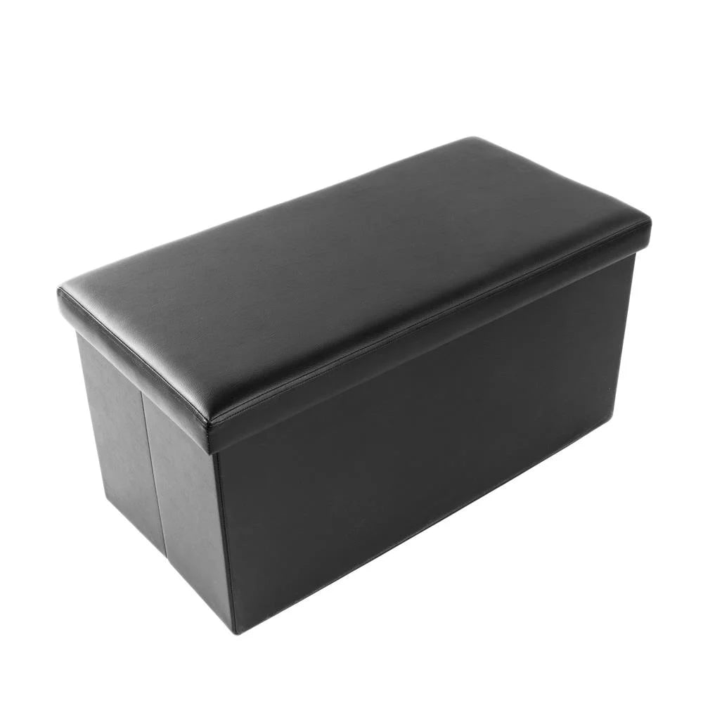 SamyoHome Faux Leather Folding Footstool Storage Ottoman Black N296