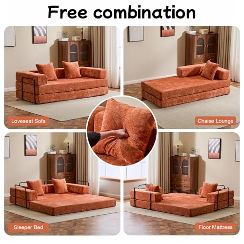 Convertible Floor Sofa Bed with Pillow Back and Armrest, Chenille, Dark Gray N4509