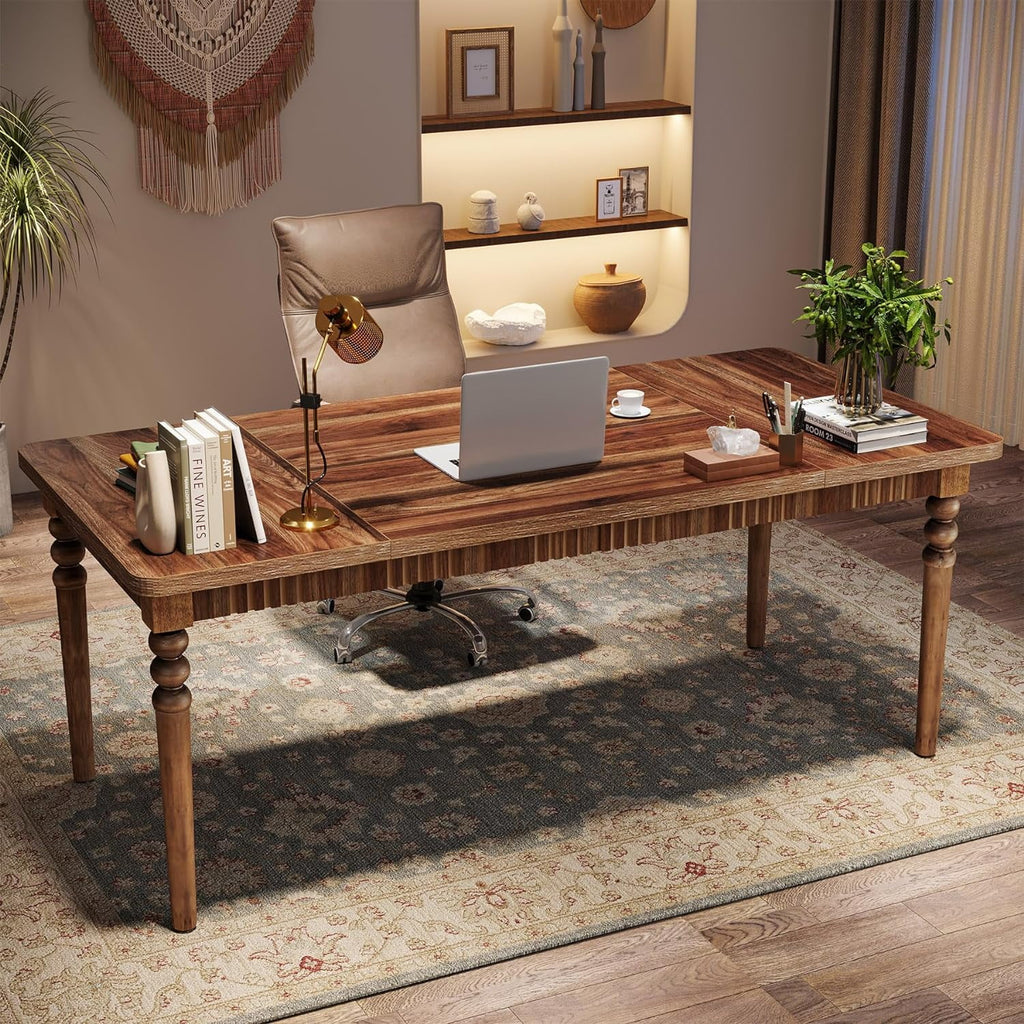 Tribesigns 63-Inch Executive Desk with Solid Wood Legs, Walnut J895