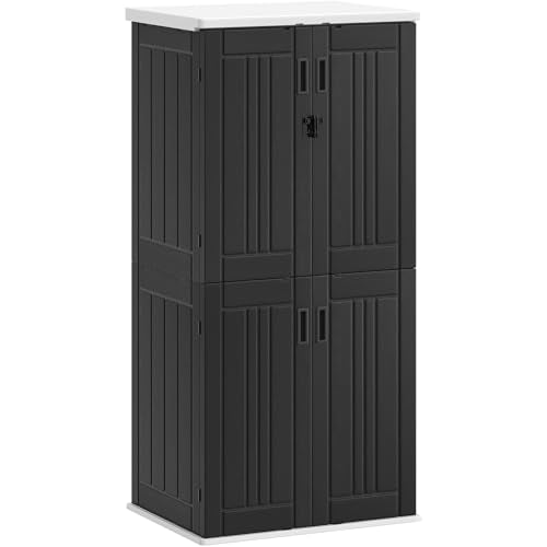 YITAHOME Outdoor Storage Cabinet with 2 Shelves, Waterproof Resin, Lockable, Dark Gray N641
