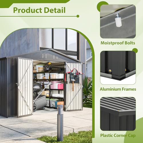 Outdoor Storage Shed 6x4 Ft, Heavy-Duty Resin Tool Shed with Lockable Doors Z7258