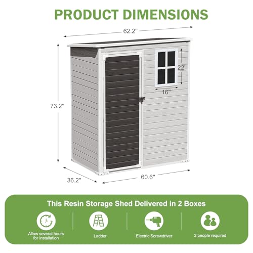 8x6x7 FT Resin Storage Shed, Waterproof Outdoor Tool Shed with Floor, Dove Grey C693740