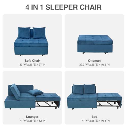 Velvet Convertible Sofa Bed Sleeper Chair with 2 Throw Pillows, Dark Grey U621331