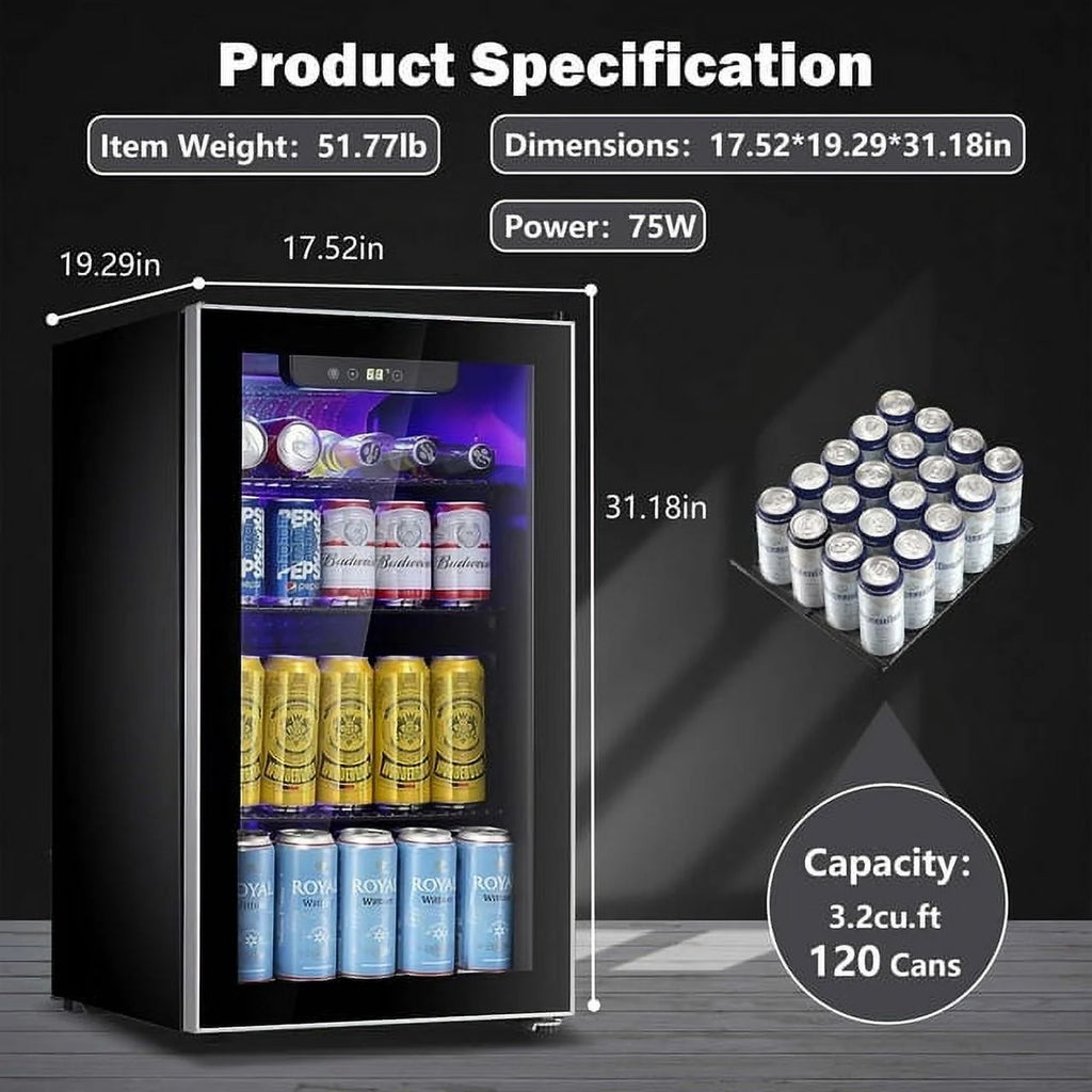 KISSAIR 3.2 Cu.ft Beverage Refrigerator with Glass Door, Black S99255