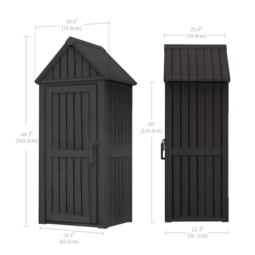 Outdoor Storage Shed with Lock, Waterproof Resin Garden Tool Cabinet G12946