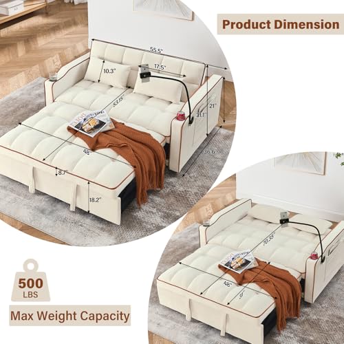 WIIS' IDEA Convertible Sofa Bed 3-in-1 Velvet Sleeper with Adjustable Backrest, Gray L188547