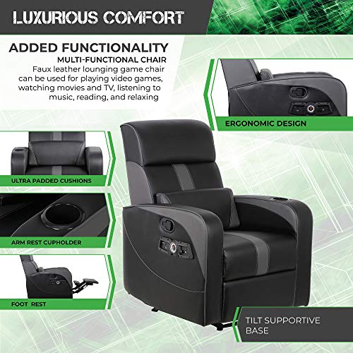 X Rocker Gamma Recliner Gaming Chair with Bluetooth Audio and Footrest, Black L57269