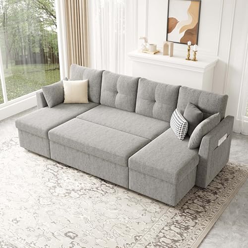 Oversized Sleeper Sofa Couch with Double Storage Chaise, Dark Grey U1381